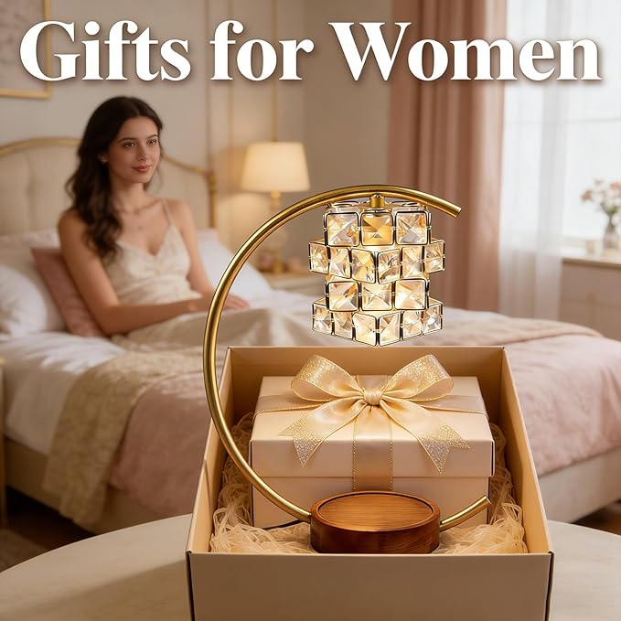 Candle Warmer Lamp with Timer Dimmable, Gifts for Women, House Warming Gifts, Flameless Aromatherapy Wax Warmer, Wax Melt Warmer for Jar Candles with 2 * 50W Bulbs (Crystal Cube Candle Warmer Lamp)