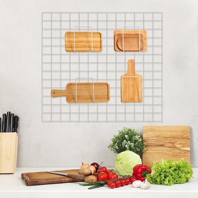 MorningRo 4 Pack Wall Grid Panel Accessories Gridwall Shelf Metal Wire Magazine Holder Literature Display Book Mail Card File Organizer Bookshelf Hooks for Exhibition Trade Show Office Retail (White)