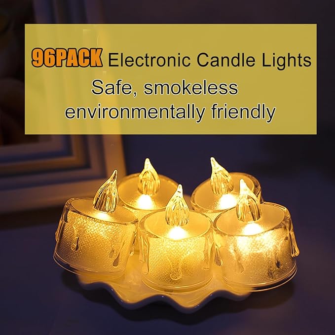 SupBri 96 Pack Flameless Tea Lights, Crystal Led Tealight Candles, Electric Fake Votive Candles for Valentines Christmas