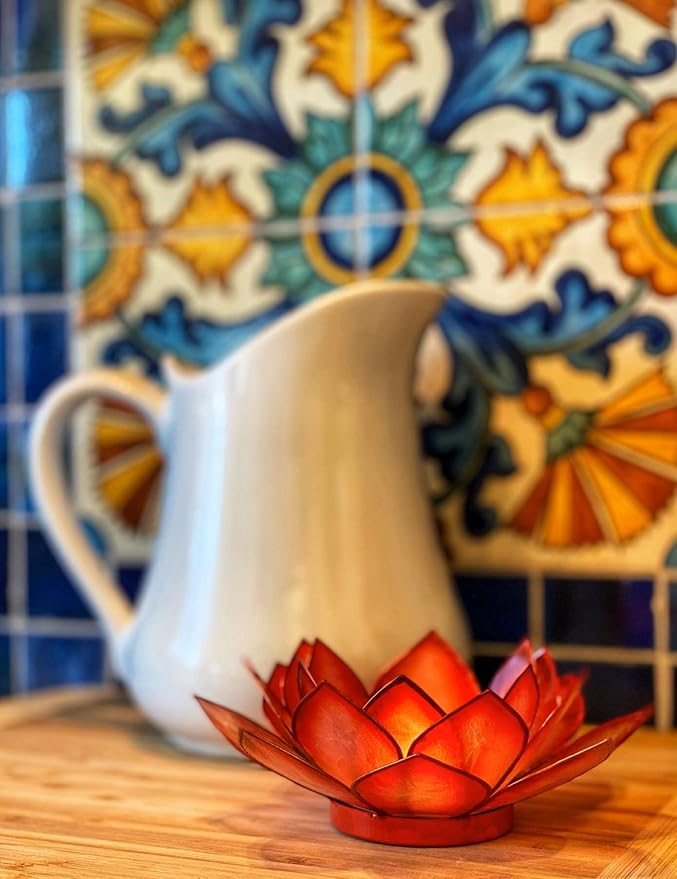 Om Gallery Capiz Shell Lotus Flower Decor Tealight Candle Holder for Serene Ambiance - Handmade Decorative Candle Holders for Meditation, Yoga, and Relaxation, Horizon