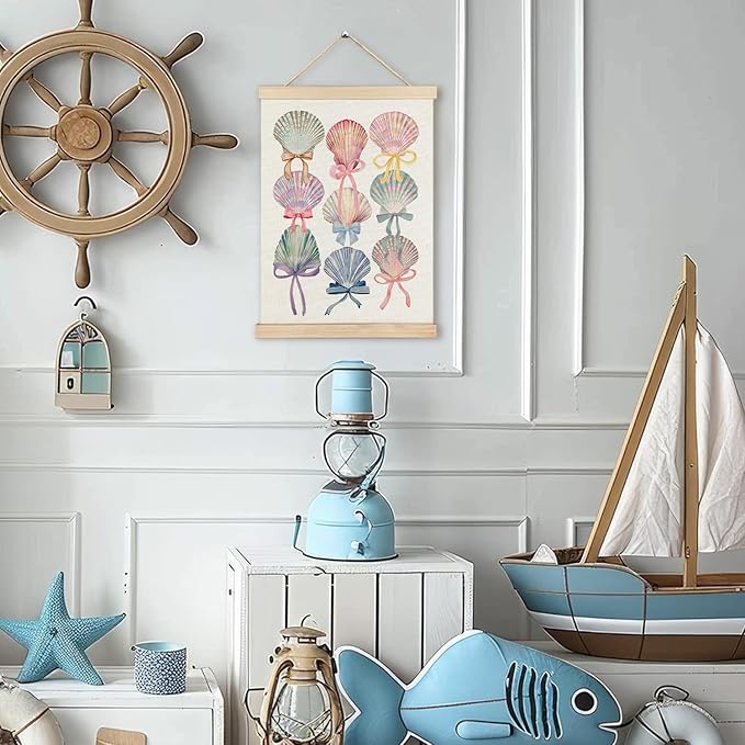 RYYCDOI Coastal Cowgirl Granddaughter Room Decor, Coquette Bow Seashell Poster, Coastal Wall Art, 12x16 Inches
