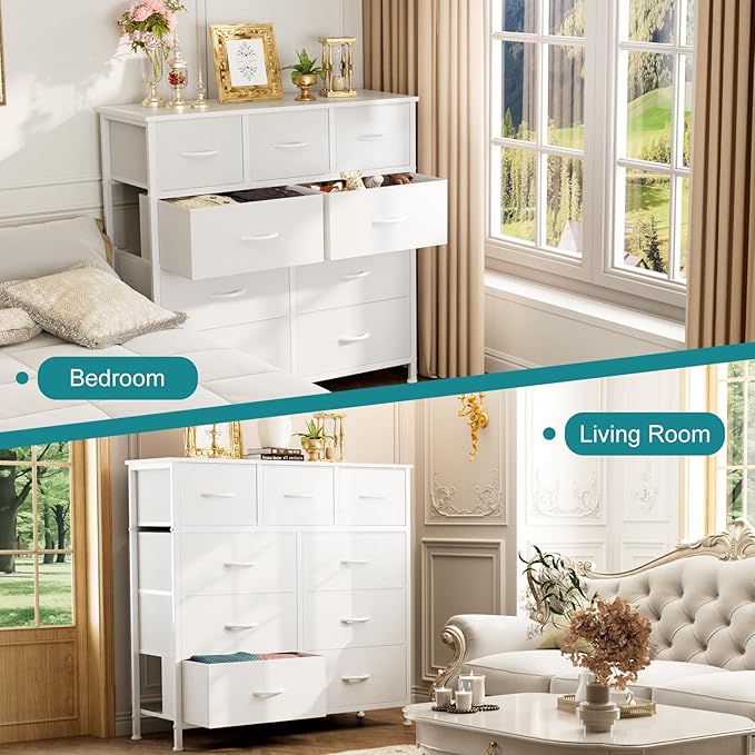 OLIXIS 9 Drawers Storage Organizers Units, Closet Organizers and Storage for Clothes, Fabric Storage Drawer for Living Room, Chest of Dresser in 39.4" D x 11.8" W x 39.9" H, White