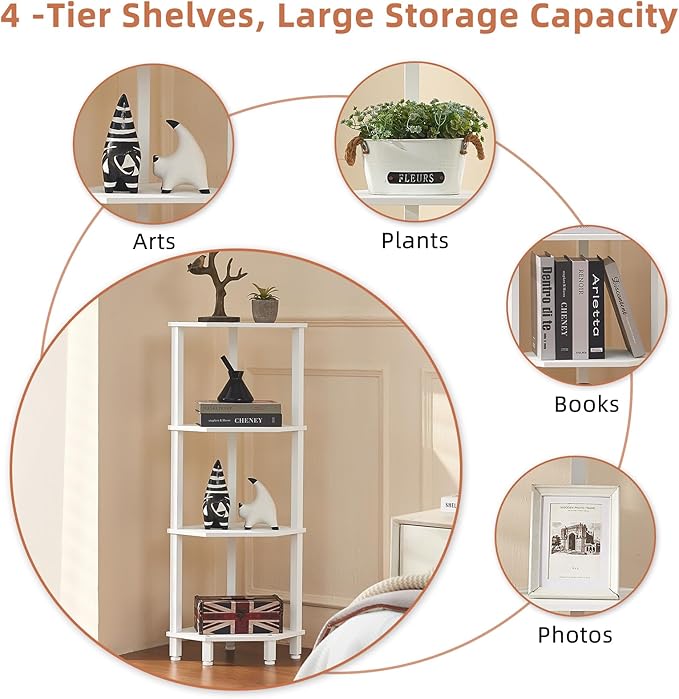 YUFAM 4-Tier Corner Shelf with Sturdy 5-Leg Base, 41in Tall Narrow Bookcase for Small Spaces, Wooden Plant Display Shelf, Thin Bookshelf for Living Room, Bedroom, Office, Grey White