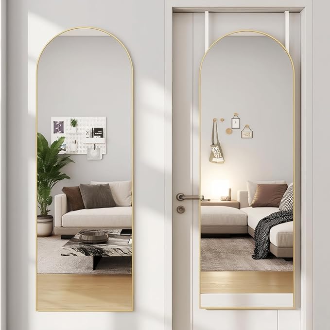 Door Mirror, Arched Full Length Mirrors Over The Door, 16"x 50" Hanging or Wall Mirror, Full Body Mirrors,Gold