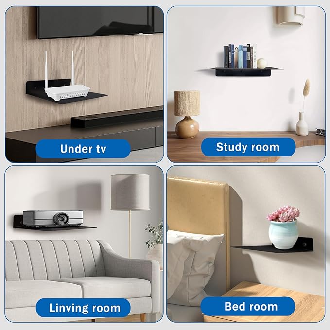Steel Floating Shelves for Wall,Small Wall Shelf,Bookshelf Living Room Bedroom Home Office Bathroom,Little Mini Tiny Display Hanging Shelves for Books/Storage/Room Decor (Black 11.81x7.87in)