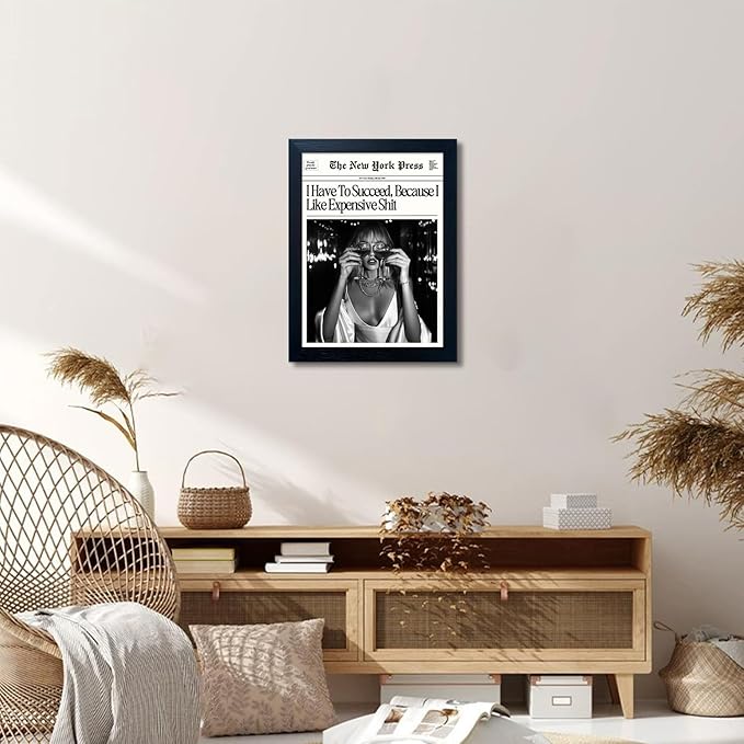 Framed New York Trends Wall Art Black And White Bedroom Decor Girl Room Decor Retro Newspaper Posters Fashion Magazine Headline Aesthetic Print