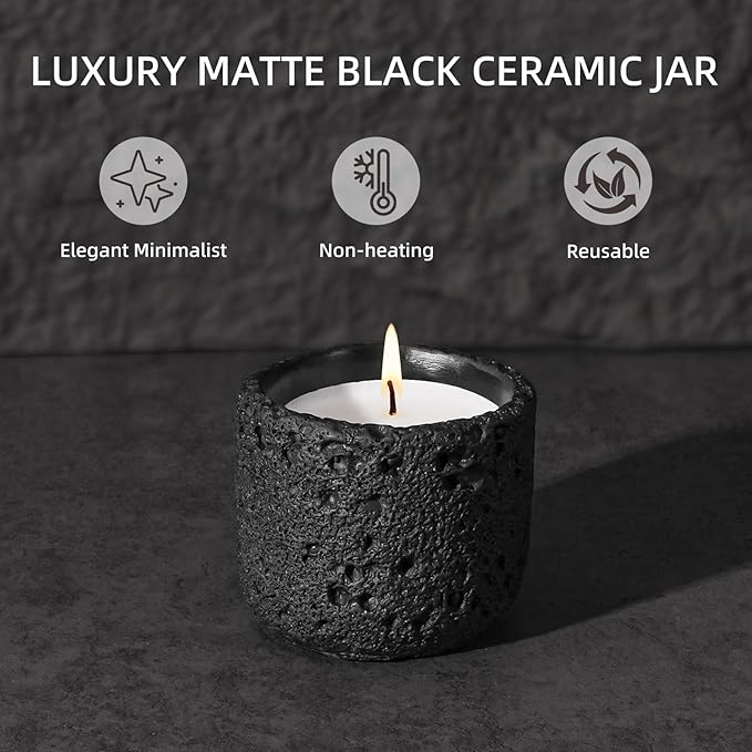 Viyffo 6oz Citronella Candle Outdoor, Small Citronella Candle Indoor, Candles for Home Scented, Non Toxic Soy, Black Ceramic Jar for Patio, Backyard Décor & Camping Gift (12+ Hours Burn)