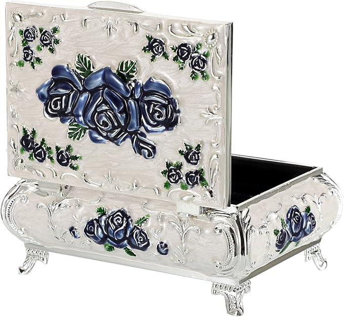 Hipiwe Vintage Metal Jewelry Box Small Treasure Chest Case Trinket Organizer Earrings Necklace Bracelet Storage Box Ring Box Holder Keepsake Box for Women