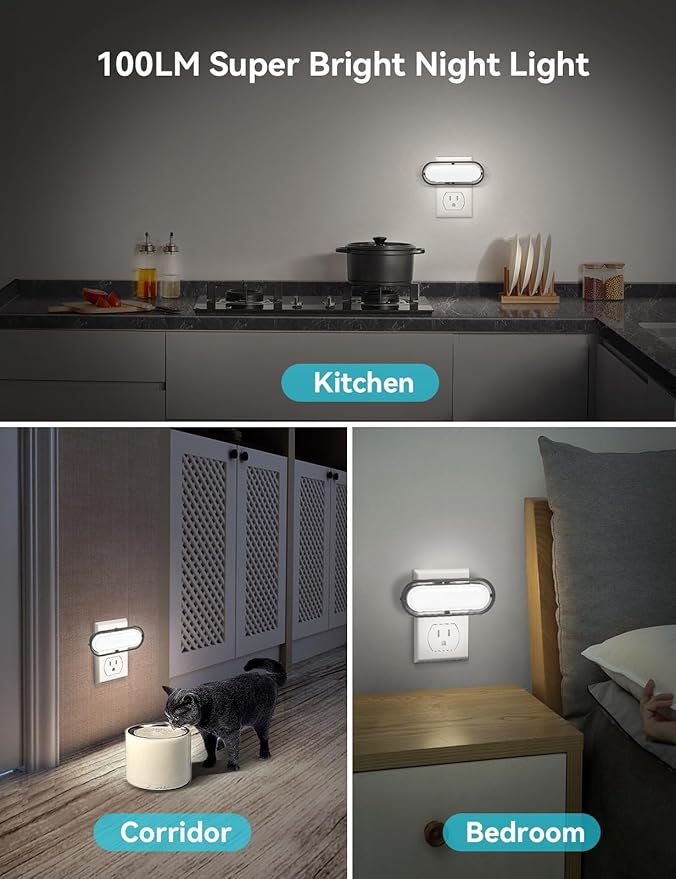 Night Light Plug in, Vintage Night Light Dusk to Dawn Sensor, Adjustable Brightness 0-100LM, 5000K Daylight White, Farmhouse Rustic Home Decor Nightlight for Hallway Bedroom Stairway, 4 Pack