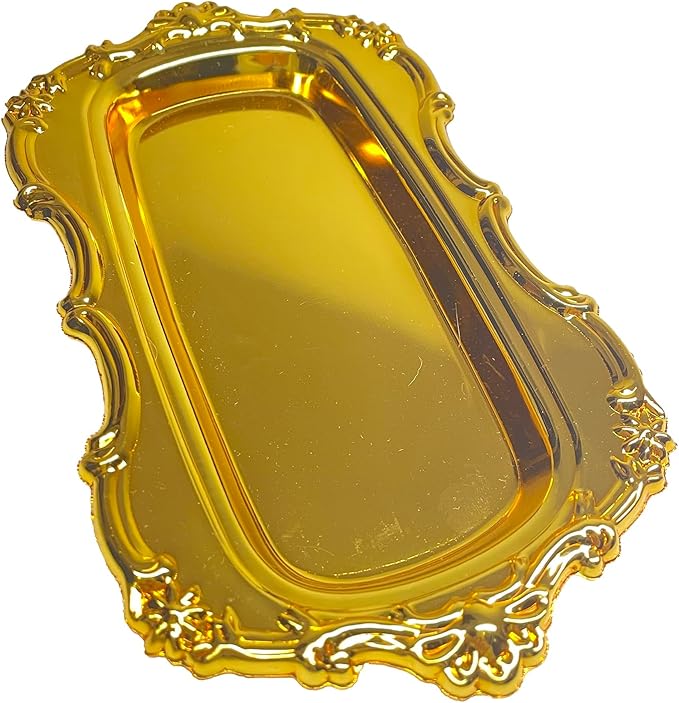 Gold Decorative Tray Vintage Perfume and Makeup Organizer, 7.87” x 4.84” Jewelry Organizer Bathroom Trays Jewelry Display,Vintage Carving Decor Home (Rectangle-Gold)