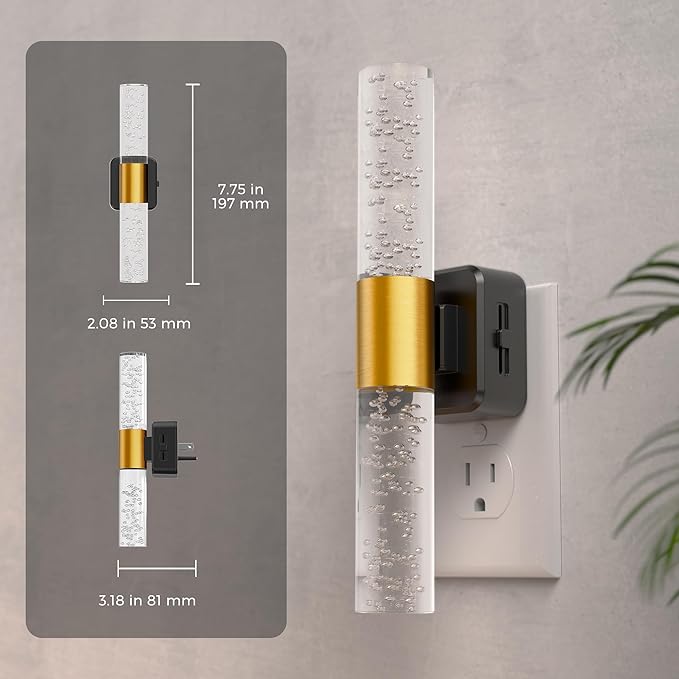 L LOHAS LED Amber Night Light, Bubble Acrylic Night Lights Plug into Wall, 180° Rotating Nightlights, Yellow Nightlights Dimmable, Light Sensor, Sleep Light for Kids Bedroom Bathroom Hallway, 1-Pack