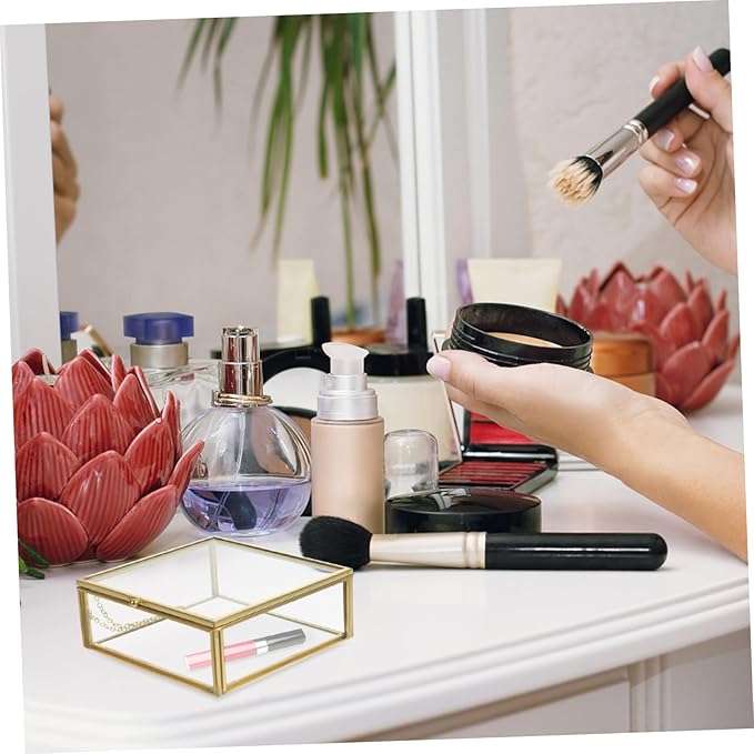 Luxury Glass Jewelry Storage Box Lidded Glass Case for Trinkets Perfume and Cosmetic Organizer Small Jewelry Organizer Home Decorative Storage