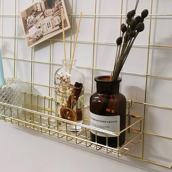 Multi-function Wall Storage and Display Basket, Decorative Basket for Wire Wall Grid Panel, Gold