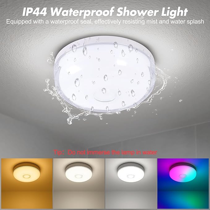 2-Pack Rechargeable Shower Light No Wiring, 15 RGBW Color Changeable Waterproof Lights for Shower with Remote(Dimmable&Timer), LED Light for Inside Shower, Wireless Mood Lighting for Bathroom, White
