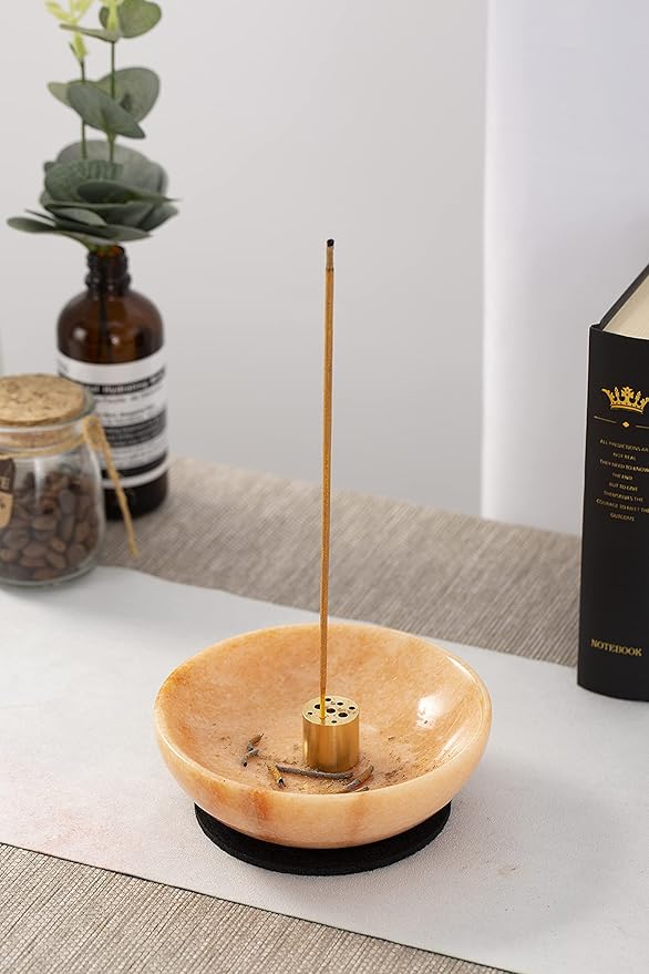 Rare Natural Red Marble Incense Holder, Beautiful Incenses Burner for Meditation, 9 Incense Holes Suitable for Most Incenses Types, Easily Grab All Incense Ash (Sunset Red)