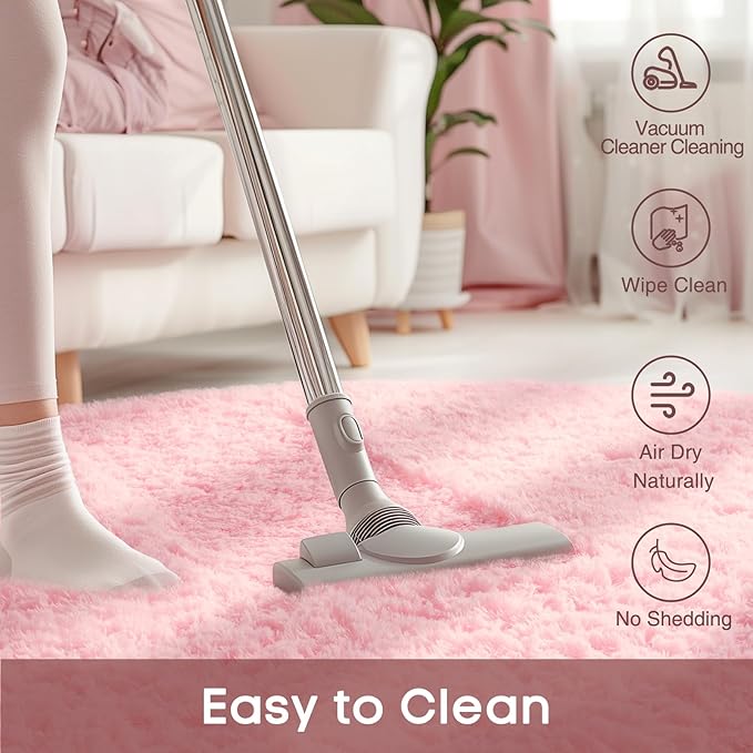 Ophanie Pink Round Rugs 5Ft Circle Area Rug, Cute Fluffy Fuzzy Girls Bedroom Carpet, Plush Soft Shaggy Indoor Floor Kawaii Living Room Rugs for Kids, Room Decor for Teen Home Decor Aesthetic, Nursery