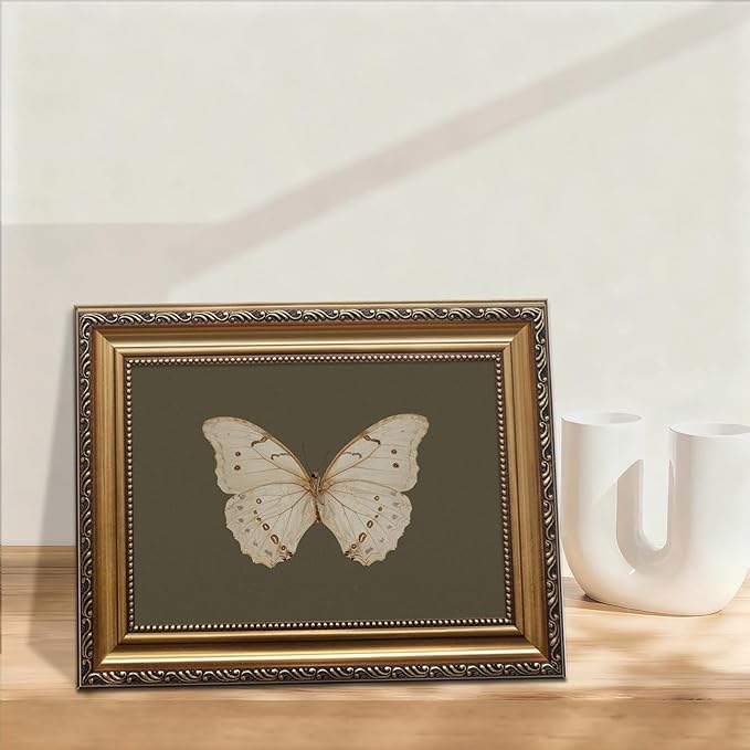 KBKBART Vintage Gold Framed Wall Art, Classical Butterfly Oil Paintings, Dark Moody Insect Canvas Prints Artwork Wall Decor Pictures for Bedroom, Bathroom, Cottagecore Room Decor - 12x16Inch