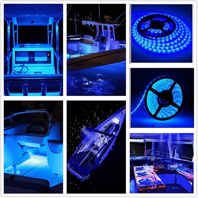 Pontoon LED Strip Lights, 12V 5M/16.4FT Waterproof Marine LED Light Boat Interior Light, Boat Deck Lights for Night Fishing, Ideal for Pontoon Fishing Boat (Blue)