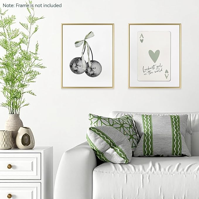 bakbrand Wall Art Minimalist Aesthetic Wall Decor Coquette Modern Canvas Decor Posters Trendy Preppy Bow Picture Print Painting for Bedroom/Living Room, Set of 4 Pcs Unframed (AC1, Green, 8W x 10L)