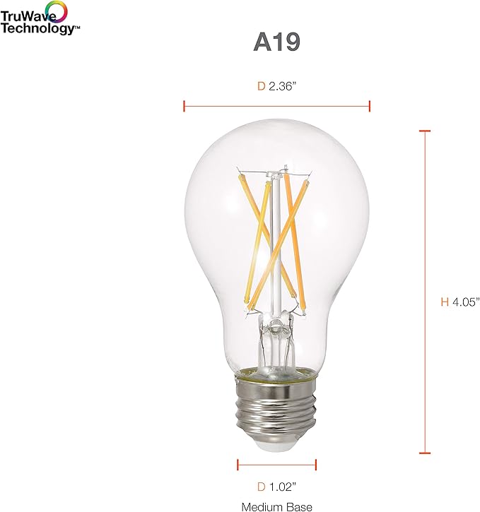 SYLVANIA Led Truwave Natural Series A19 Light Bulb, 60W Equivalent, Efficient 8W, Dimmable, Medium Base, 800 Lumens, Clear, 2700K, Soft White - 16 Pack (40804)