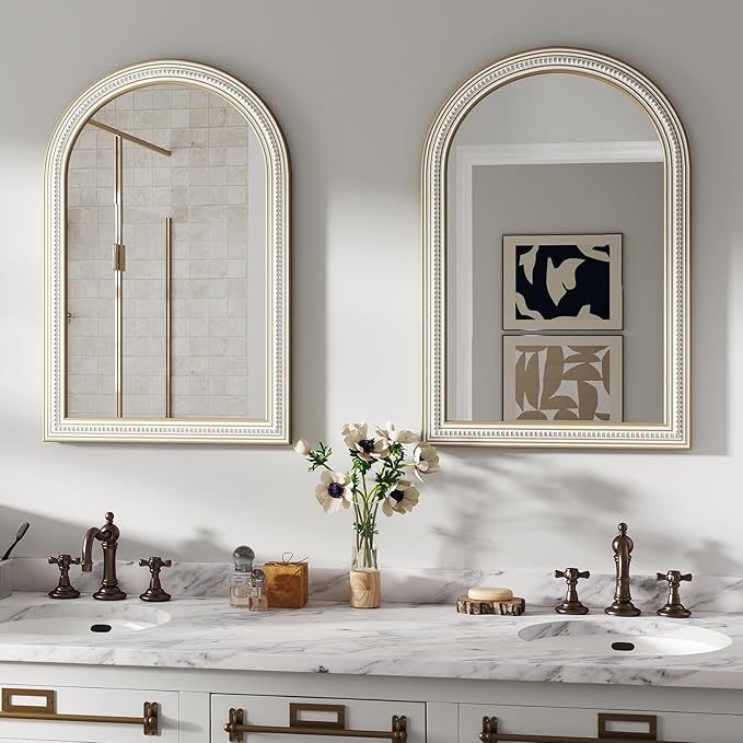 Reflinto 36x24 Inch Rustic Farmhouse Arched Wall Mirror, Distressed Wooden Decorative Mirrors for Bathroom Over Sink, Living Room, Entryway, Hallway