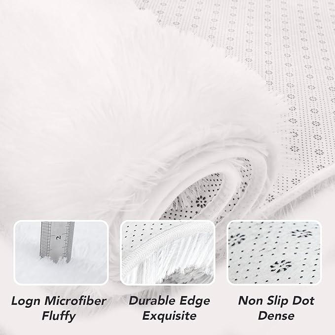 White Shag Area Rugs for Bedroom:White Plush Area Rug 4x6 - Indoor Modern Shaggy Soft Carpet for Living Room Bedroom Kids Room Nursery (White, 4x6 Feet)