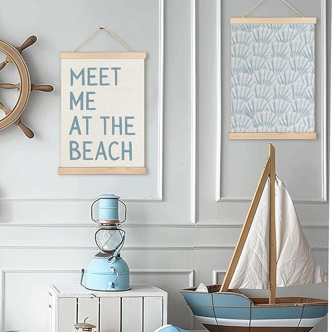 RYYCDOI Coastal Cowgirl Beach Room Decor Set of 2, Aesthetic Seashell Wall Decor, Blue Beach Decor for Teen Girls Room, 12x16 Inches