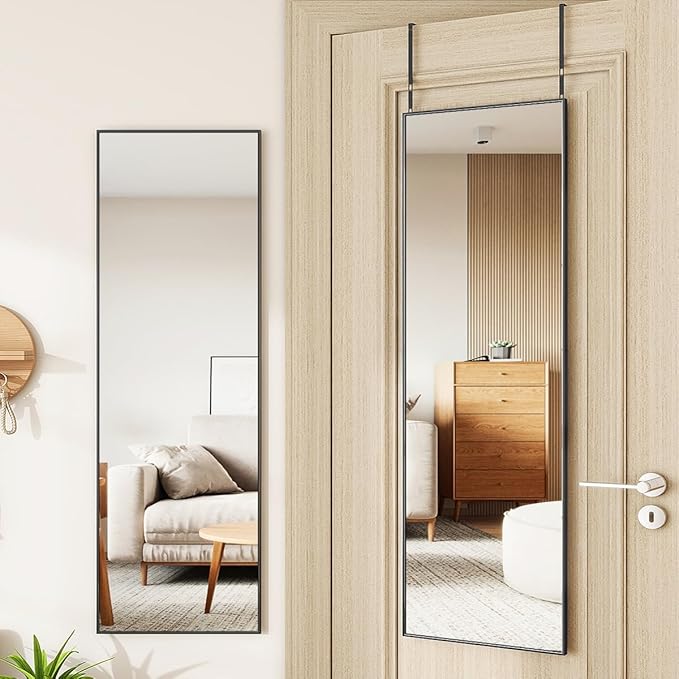 Door Mirror, Over The Door Full Length Mirror, 48"x14" Hanging Mirrors for Bedroom, Living Room, Entryway, Dorm, Black