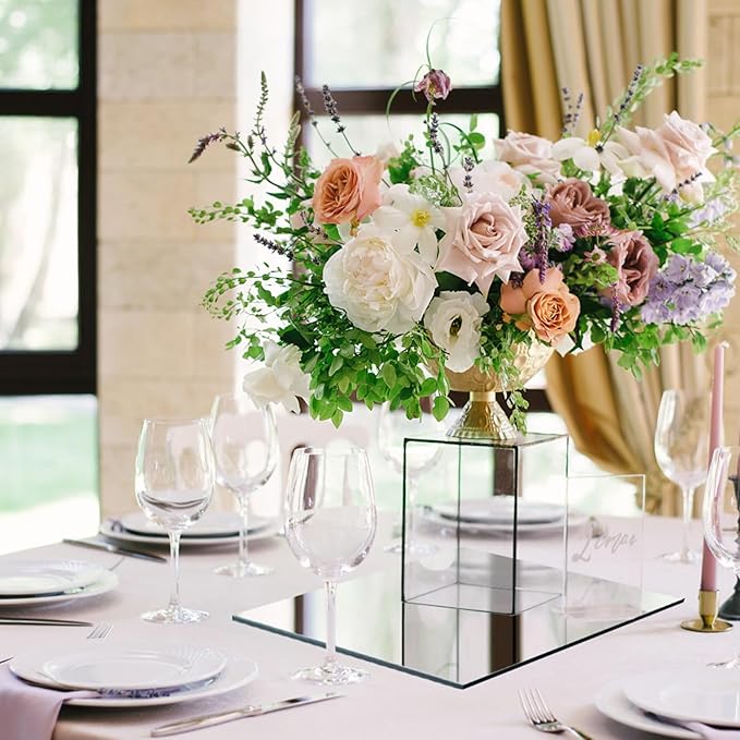 Mymonfif 12" Square Mirror Centerpieces, Set of 12 Mirrors for Centerpieces, 2mm Glass Mirror Plates, Mirror Tray, for Wedding Table, Party Decorations, Candle Plate Set, Craft, Christmas Decorations
