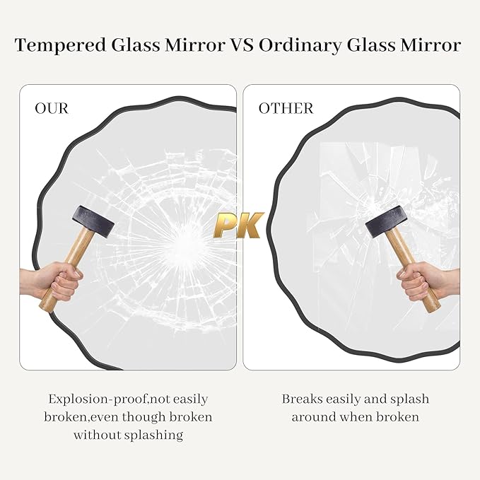 HOMECOOKIN 32 Inch Wavy Round Wall Mirror, Round Wavy Wall Mirror with Aluminum Frame for Bathroom Upgrades, Hotels, Dressing Tables,Farmhouses