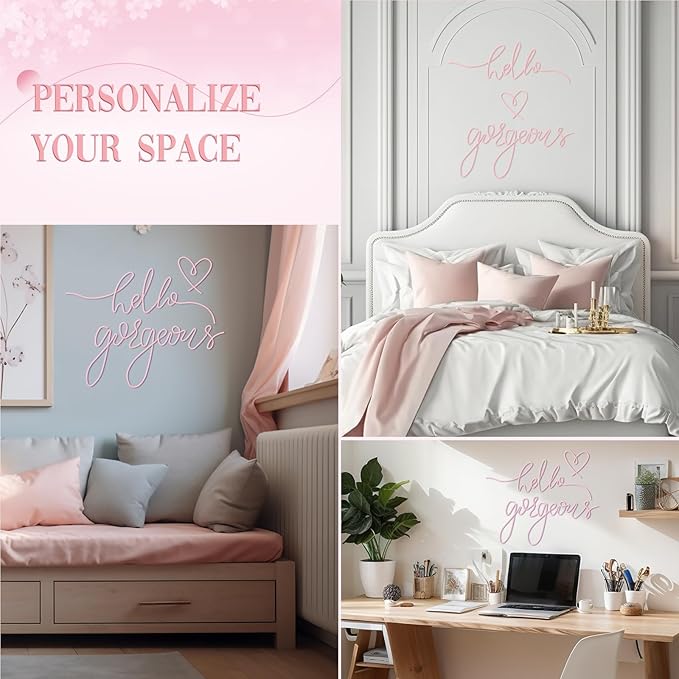 Hicarer Hello Gorgeous Metal Wall Art Decor Minimalist Decoration Metal Hello Gorgeous Decorative Sign for Living Room Office Bedroom Hotel Home Wall Decoration(Dusty Pink,Classic Style)
