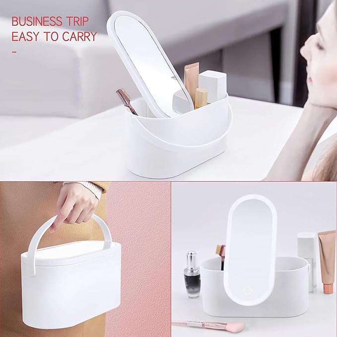 VIDECOR Touch LED Makeup Case Large Capacity, Foldable, and Rotating Cosmetic Organizer with Removable HD Mirror for Women and Girls,A
