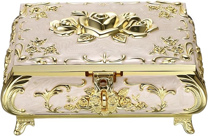 Hipiwe Jewelry Storage Chest Rectangular Keepsake Storage Box Trinket Decorative Box for Rings Earrings Holder Gift for Women, Large