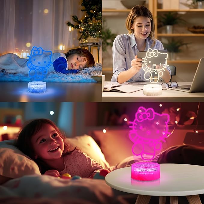 LOUHH Kitty Night Light, 3D LED 16 Color Intelligent Remote Control Lamp for Christmas Gifts Children's Room Decoration Holiday Gifts