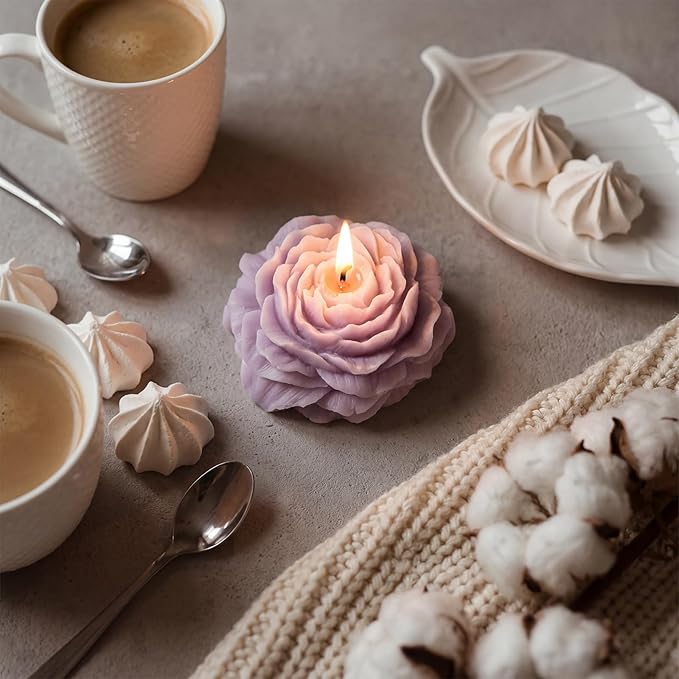 Roowest 3 Pcs Flower Shape Trendy Candles Floral Shaped Aesthetic Candle Soy Wax Handmade Minimalism Decorative for Home Spa Yoga Decor Art Gift (Purple)