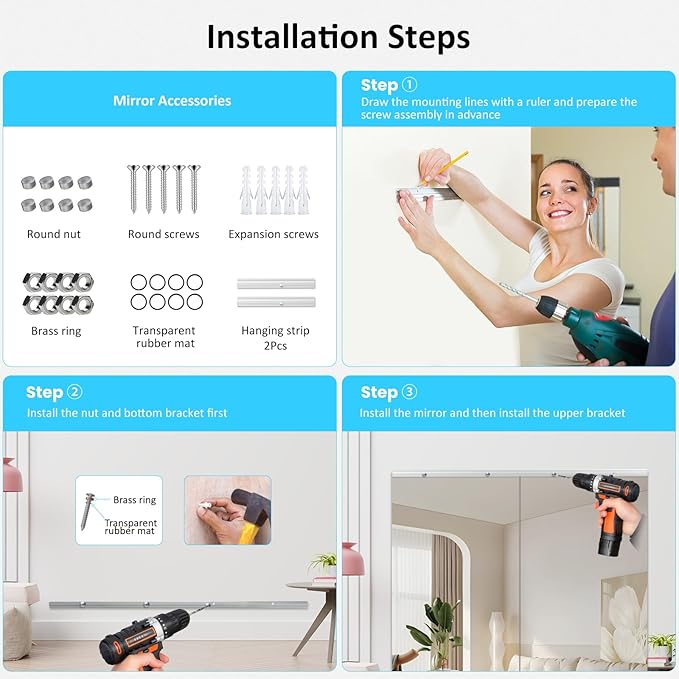 48X24 2Pack Large Home Gym Mirror, Frameless Tempered Glass Dance Wall Mounted Mirror for Home, Yoga, Dancing, Studio, Living Room