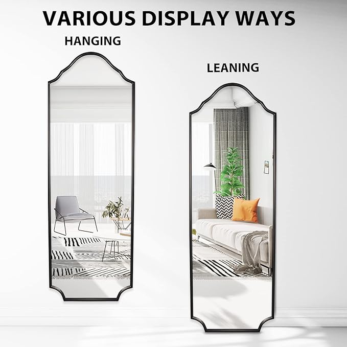 WallBeyond Arched Full Length Mirror Wall Mounted, 65"x22" Black Metal Frame Full Body Mirror for Bedroom, Living Room, Hanging or Leaning Against Wall Full Size