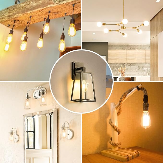 Vintage LED Edison Bulbs, 8W Equivalent 100W, 1400LM ST64 Antique LED Light Bulbs, Filament Bulbs with 90+ CRI, Warm White 2700K, E26 Medium Base, Clear Glass, Non-Dimmable, 12-Pack