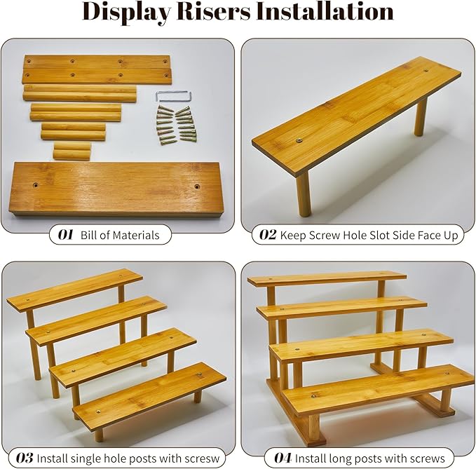 Risers Display 4 Tier Stands Wooden Cologne Organizer, Dessert Table Display Set, Makeup Organizer for Vanity, Food Display Stands for Party, Tiered Tray Perfume Stand, Counter Spice Shelf Risers