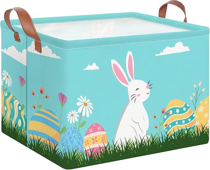 NTAOHAMPER Rectangular Easter Eggs Basket Empty,Easter Storage Bin with Handles,Baby Room Decor,Gift Basket(Blue Easter Eggs)