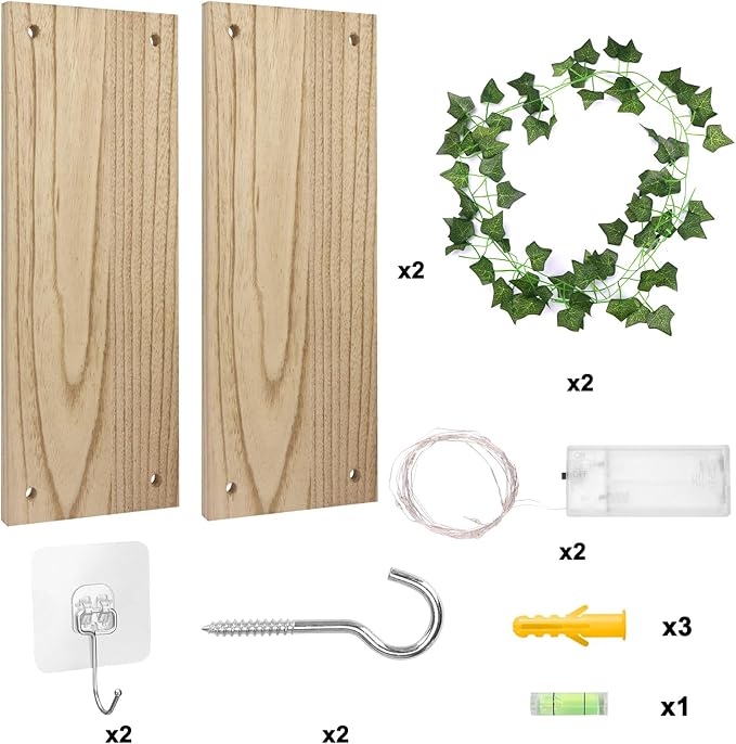 Fixwal Artificial Ivy LED-Strip Floating Shelves Set of 2, Macrame Hanging Shelves Plant Wall Decor, Rustic Boho Wood Wall Storage Shelves for Bedroom, Living Room, Bathroom Decor (Rustic Brown)