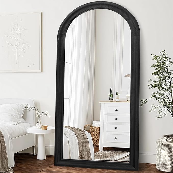 Arched Full Length Mirror 71"x32" - Rustic Black Solid Wood Wall Mirror, Oversized Leaning or Mounted Design for Bedroom, Entryway, Living Room Décor