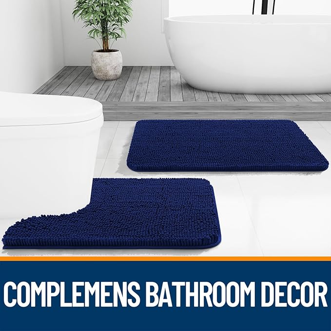 OLANLY Bathroom Runner Rugs 47x24, Extra Soft Absorbent Chenille Bath Rugs, Rubber Backing Quick Dry, Machine Washable Long Bath Mats for Bathroom Floor, Tub and Shower, Home Decor Accessories, Navy