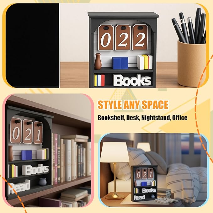 Books Read This Year Counter, Books Read Tracker for Reading Goal, Bookend Decor Book Accessories for Reader, Librarian and Teacher Reading Challenge Display