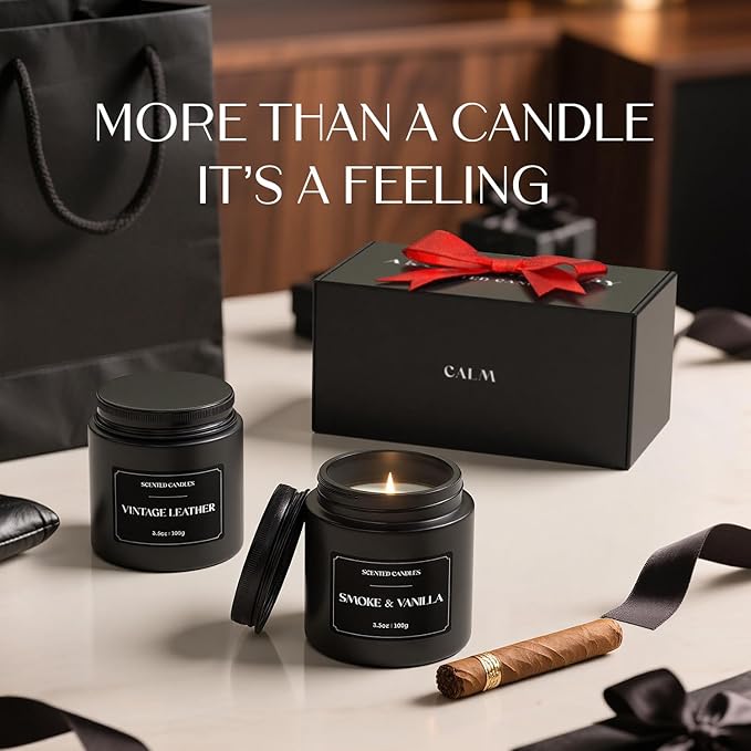 NORVENCE Scented Candles Gift Set, Stress Relief Candles for Home, Premium Soy Candle Set, Candles for Men and Men, Birthday Gifts (Black, 7 oz)