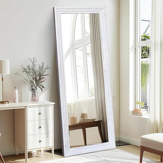 65"x24" Full Length Mirror Solid Wood Frame Floor Mirror for Living Room, Bedroom Hanging or Leaning, White