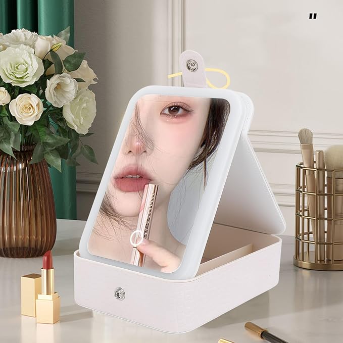 Makeup Case with Light Up Mirror, Dimmable Mirror Cosmetic Organizer Bag Portable Cosmetic Makeup Box Organizer Vanity Case for Women Beauty Tools Accessories Case Rechargeable