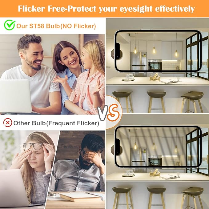 PARTPHONER LED Light Bulbs Dimmable Vintage Edison Bulb, E26 LED Bulb 60W Equivalent 720 Lumens, Warm White 2700K, ST58 Antique LED Filament Bulb CRI 85+, Clear Glass, Pack of 24