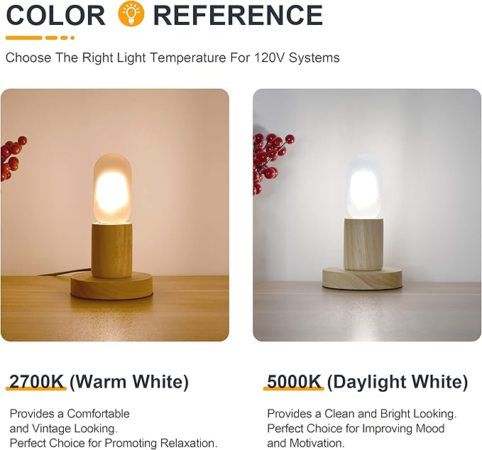 T45 LED Light Bulbs 2W 200Lm E26 Base (2700K Warm White) Frosted Glass, Dimmable E26 LED Bulb 25Watt Equivalent, 6 Count