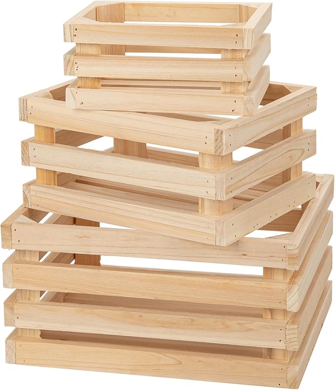 Oairse Set of 3 Nesting Wooden Storage Crates - Rustic Wooden Storage Crates for Display Wood Container Boxes Wood Baskets for Farmhouse Flower Stand Display Rack for Shops or Exhibitions Home Decor